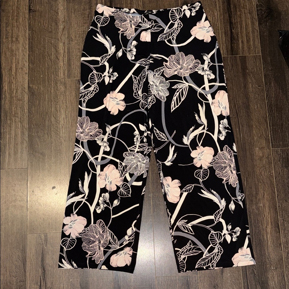 Alfani XL Black Floral Wide-Leg Pants | Blush Pink Print Dressy Trousers